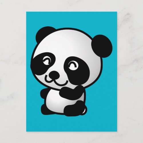 Cute black and white cartoon panda bear graphic postcard