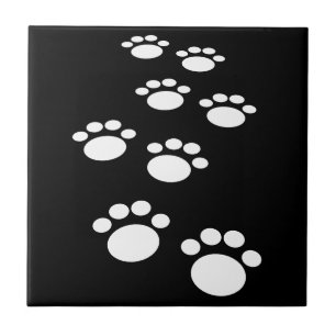 Cute Black And White Cartoon Pet Paw Trail  Ceramic Tile
