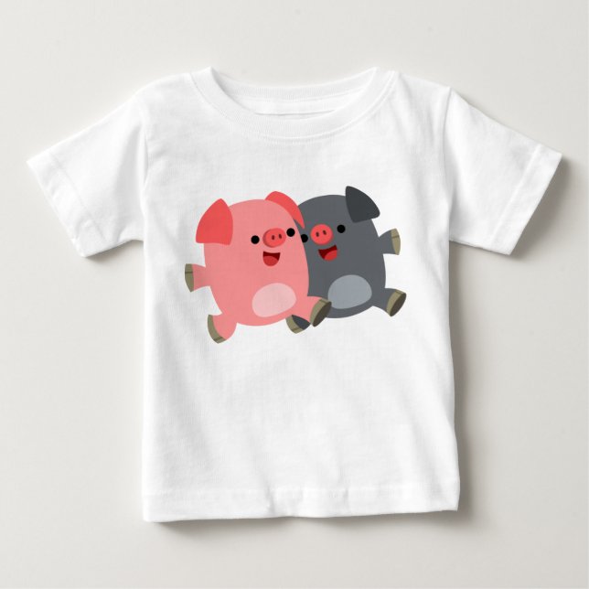 Cute Black and White Cartoon Pigs Baby T-Shirt (Front)