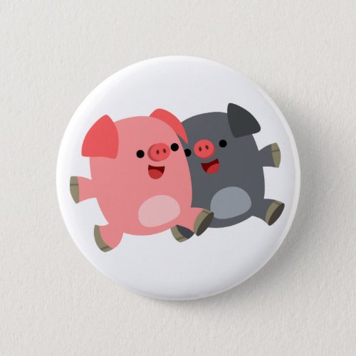 Cute Black and White Cartoon Pigs Button Badge