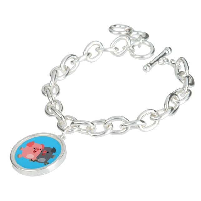 Cute Black and White Cartoon Pigs Charm Bracelet (Side)