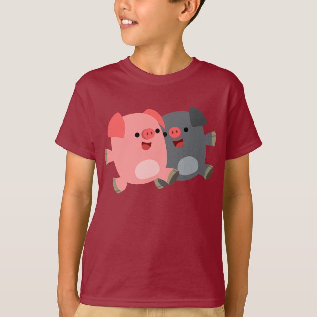 Cute Black and White Cartoon Pigs Children T-Shirt (Front)