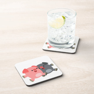 Cute Black and White Cartoon Pigs Coasters Set