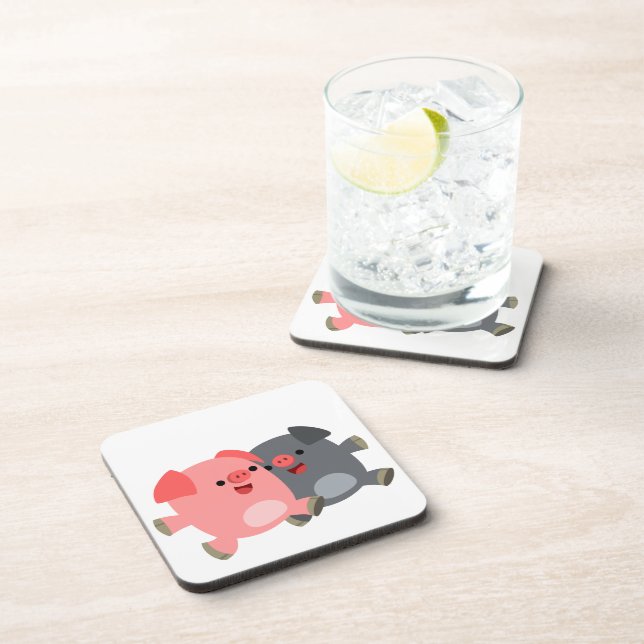 Cute Black and White Cartoon Pigs Coasters Set (Right Side)