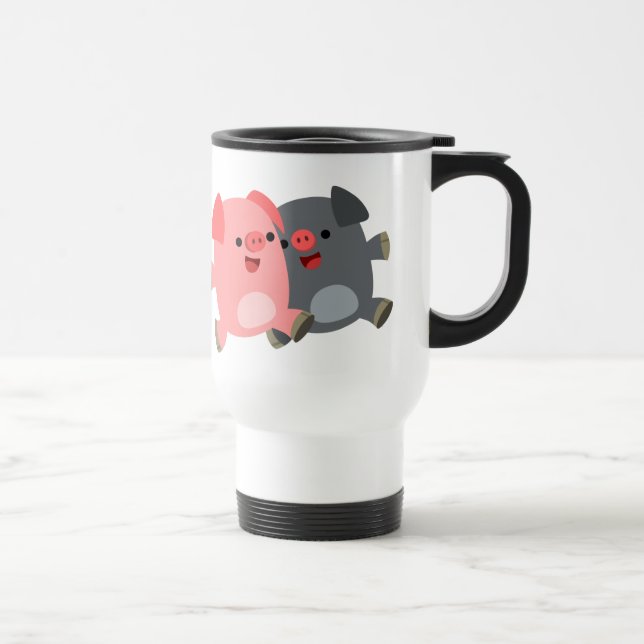 Cute Black and White Cartoon Pigs Commuter Mug (Right)