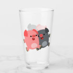 Cute Black and White Cartoon Pigs Glass