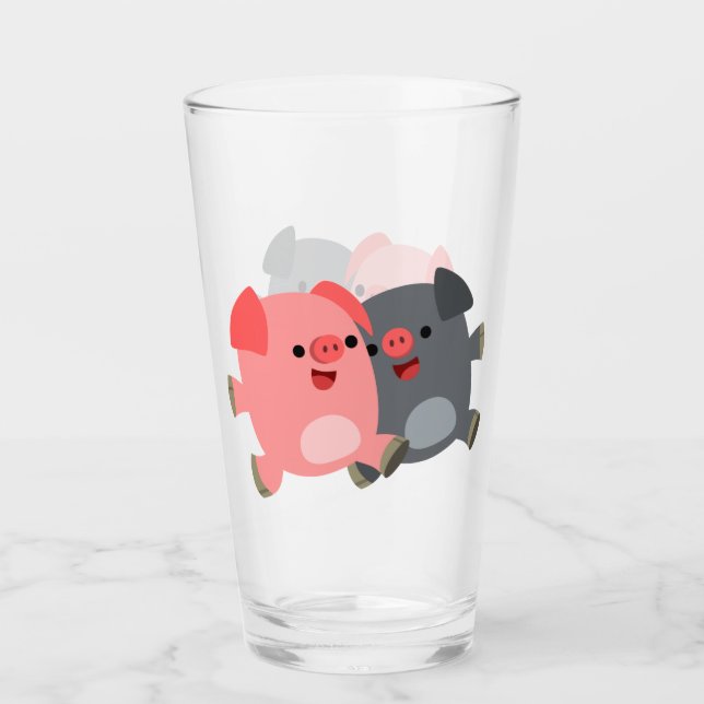 Cute Black and White Cartoon Pigs Glass (Front)