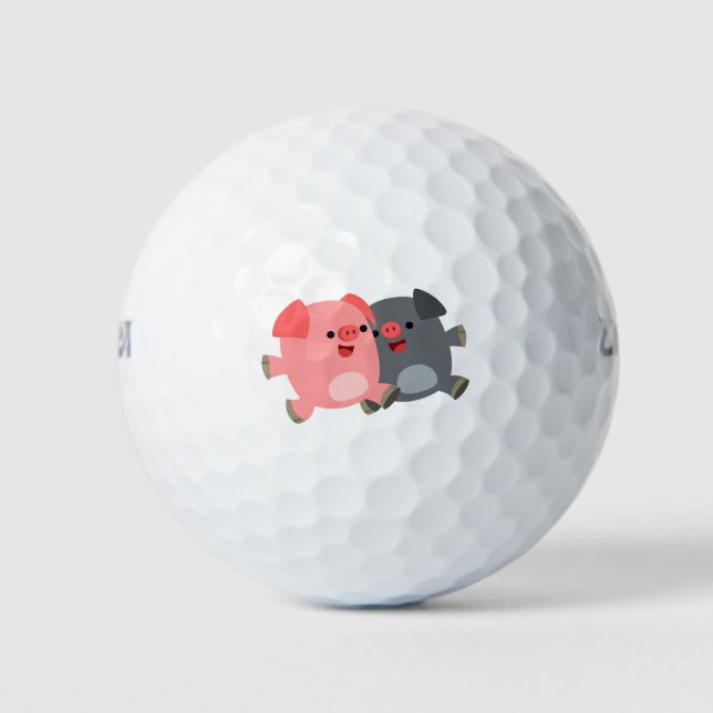 Cute Black and White Cartoon Pigs Golf Balls (Front)