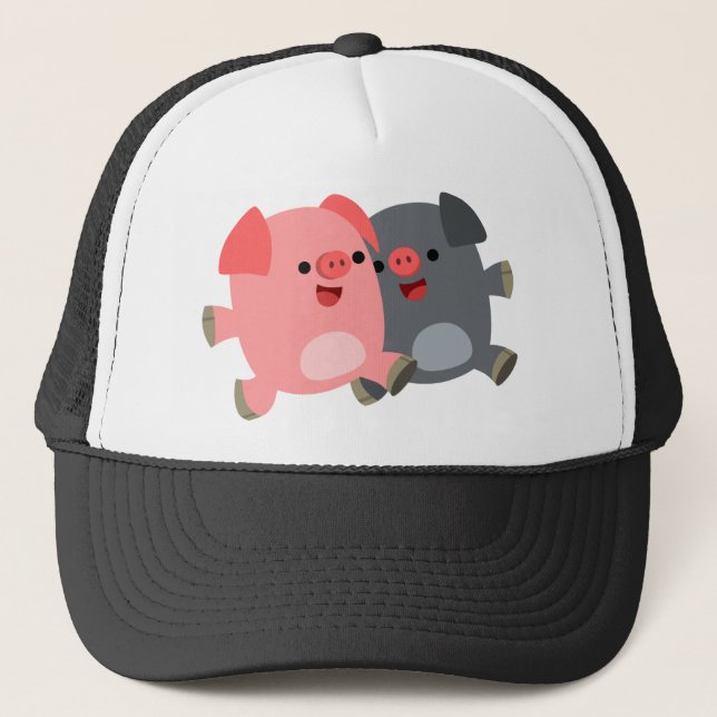 Cute Black and White Cartoon Pigs Hat (Front)
