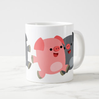 Cute Black and White Cartoon Pigs Jumbo Mug