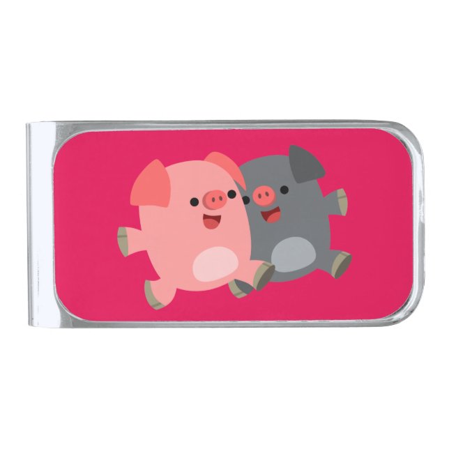 Cute Black and White Cartoon Pigs Money Clip (Front)
