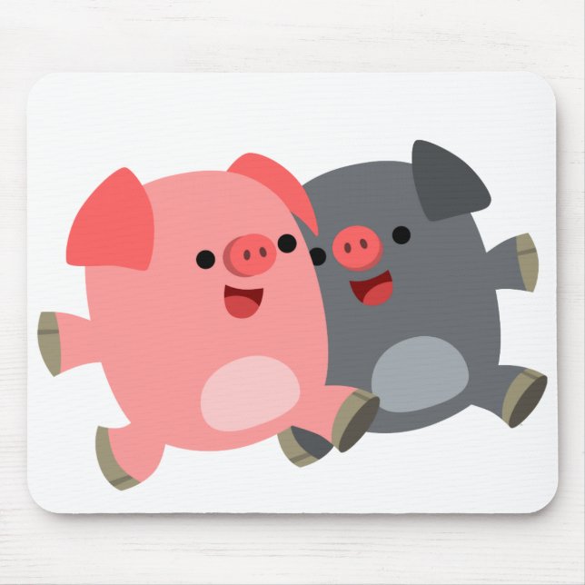 Cute Black and White Cartoon Pigs Mousepad (Front)