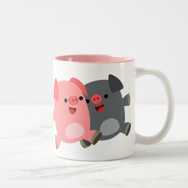 Cute Black and White Cartoon Pigs Mug (Right)
