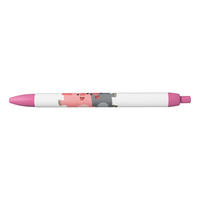 Cute Black and White Cartoon Pigs Pen (Front)