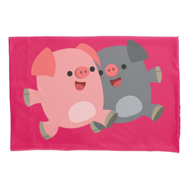 Cute Black and White Cartoon Pigs Pillow Case (Front)