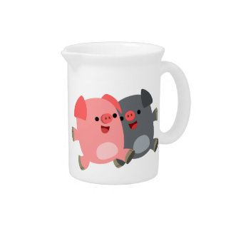 Cute Black and White Cartoon Pigs Pitcher
