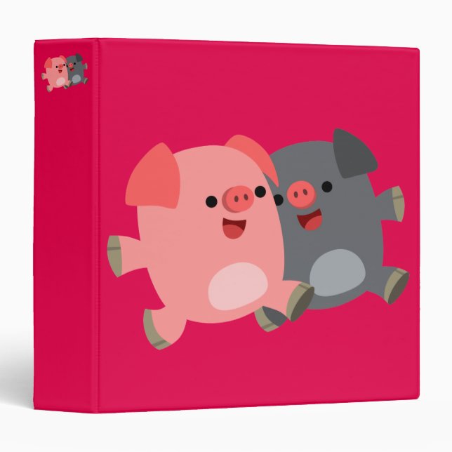 Cute Black And White Cartoon Pigs Ring Binder (Front/Spine)