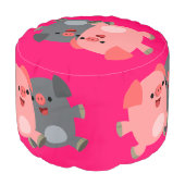 Cute Black and White Cartoon Pigs Round Pouf (Angled Front)