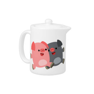 Cute Black and White Cartoon Pigs Teapot