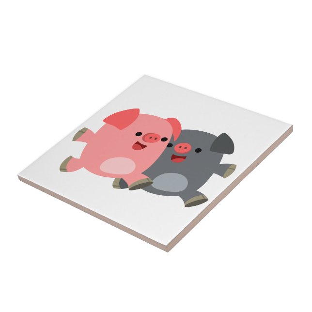 Cute Black and White Cartoon Pigs Tile (Side)