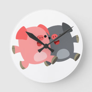 Cute Black and White Cartoon Pigs Wall Clock