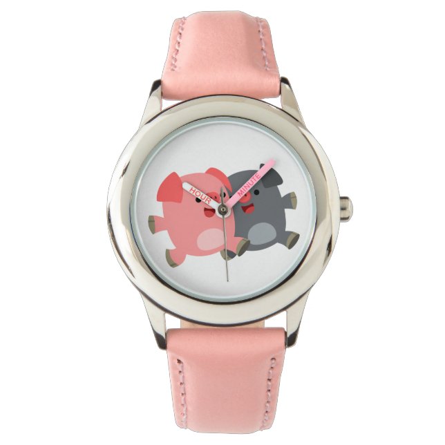 Cute Black and White Cartoon Pigs Watch (Front)