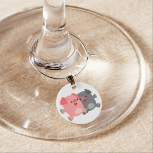 Cute Black and White Cartoon Pigs Wine Charm