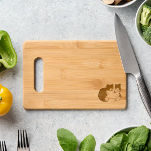 cute black and white cat engraved cutting board