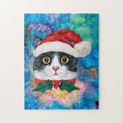 Cute Black and White Cat Holiday Christmas Gift  Jigsaw Puzzle
