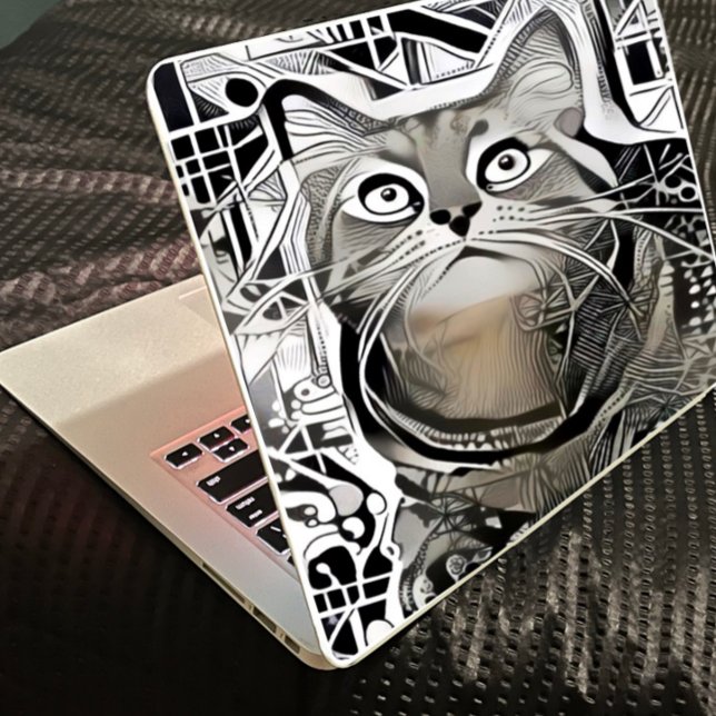 Cute Black and white Cat Laptop skin stickers (Creator Uploaded)