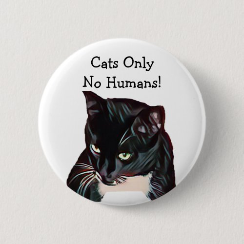 Cute Black and White Cat Lovers Button Pin