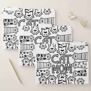 Cute Black and white cat mom with cat paws File Folder