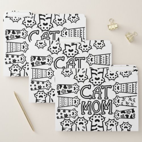 Cute Black and white cat mom with cat paws File Folder