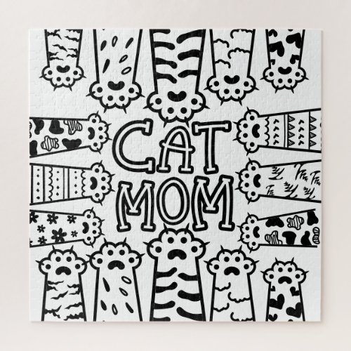 Cute Black and white cat mom with cat paws Jigsaw Puzzle