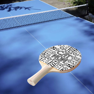 Cute Black and white cat mom with cat paws Ping Pong Paddle