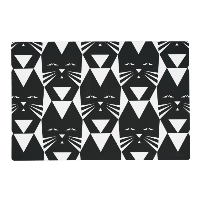 Cute Black and White Cat Pattern Placemat (Front)