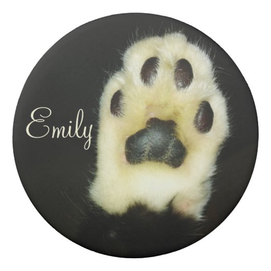 Cute Black and White Cat Paw Add Your Name/Text Eraser (Back)