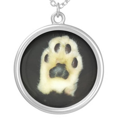 Cute Black and White Cat Paw Silver Plated Necklace