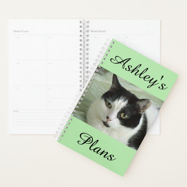 Cute Black and White Cat Personalized Planner (Display)