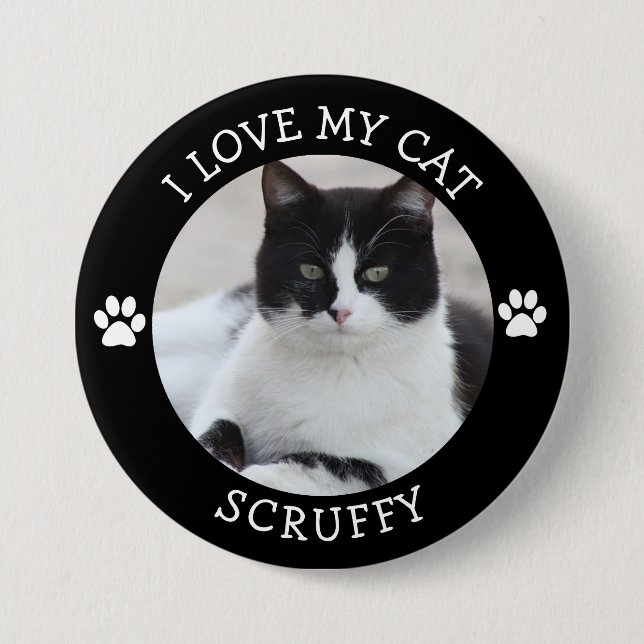 Cute  Black and White Cat Photo Button (Front)