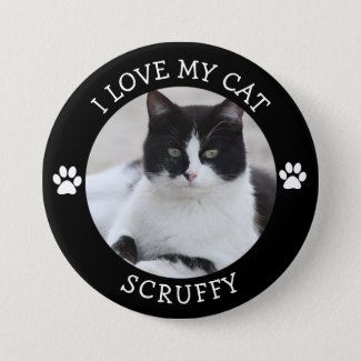 Cute Black and White Cat Photo Button