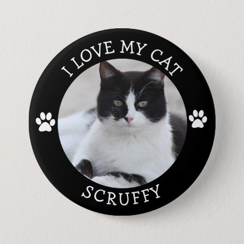 Cute  Black and White Cat Photo Button