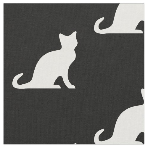Cute black and white cat silhouette textile fabric