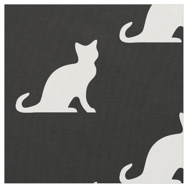 Cute black and white cat silhouette textile fabric (Close Up)