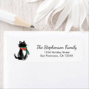 Cute Black and White Cat Sketch Return Address Label
