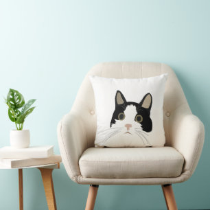 Cute Black and White Cat Throw Pillow