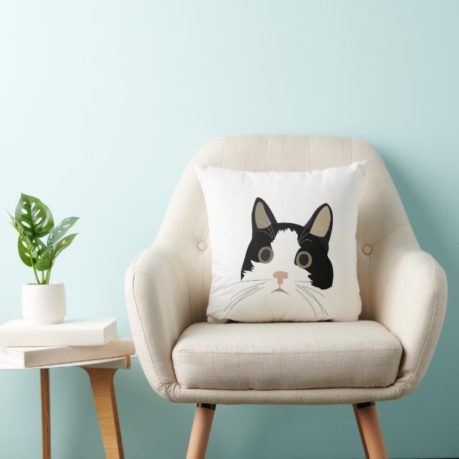 Cute Black and White Cat Throw Pillow (Chair)
