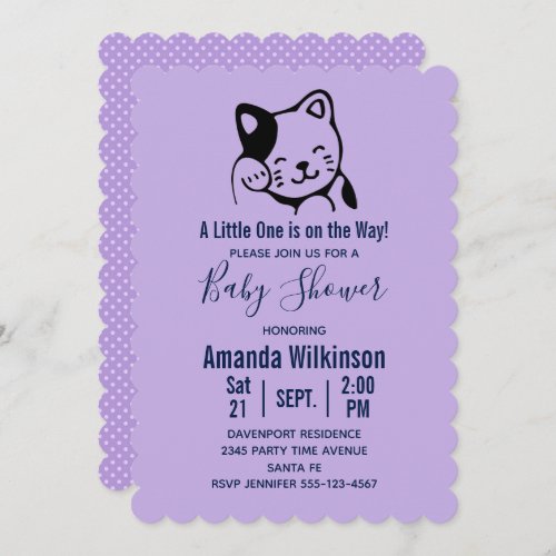 Cute Black and White Cat Waving _  Baby Shower Invitation