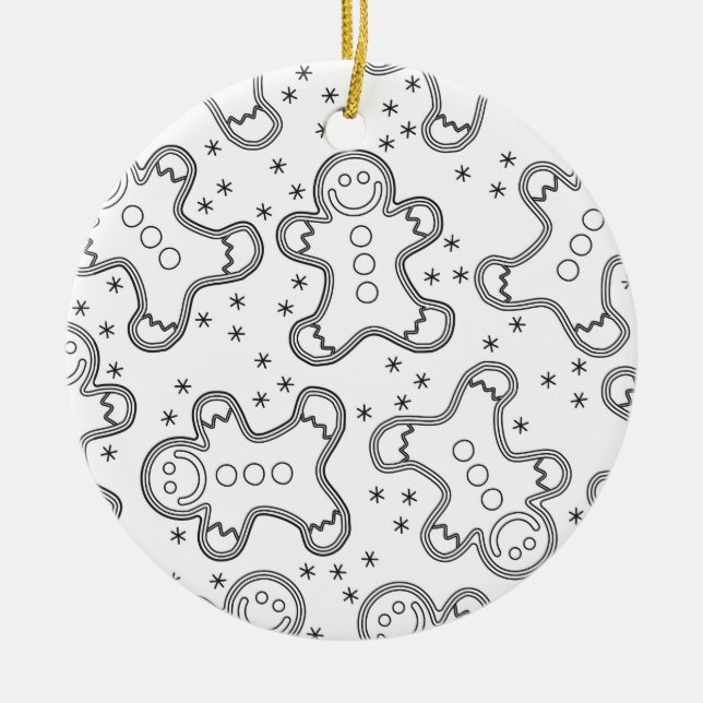 Cute Black and White Christmas Gingerbreads Ceramic Ornament (Front)