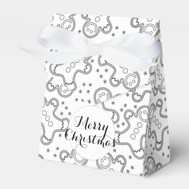 Cute Black and White Christmas Gingerbreads Favor Boxes (Front Side)